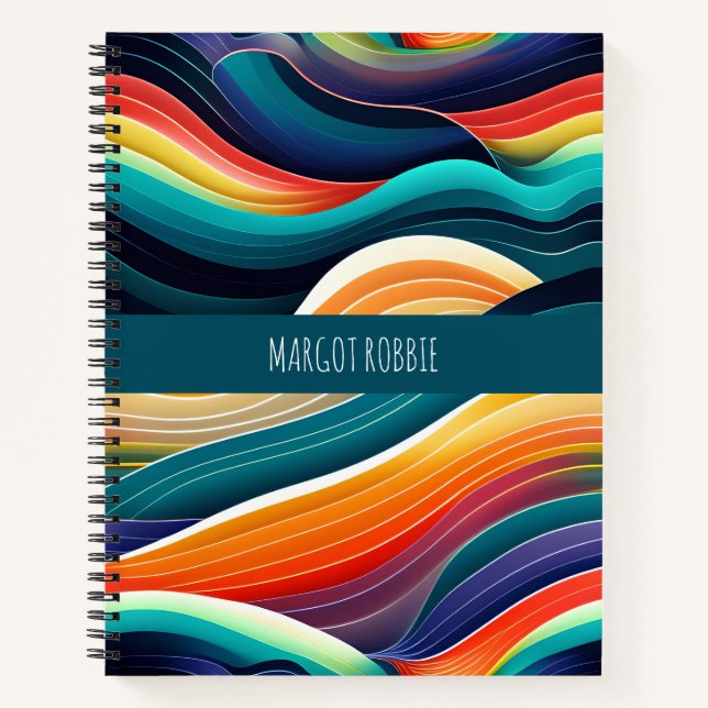 Abstract Ocean Waves Rainbow Pattern Notebook (Front)