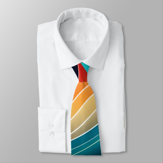 Abstract Ocean Waves Rainbow Pattern Tie (Tied)