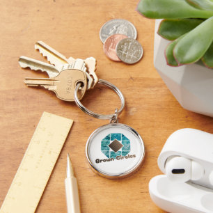 Abstract Octagon with Brown Square and Opposite Ci Key Ring