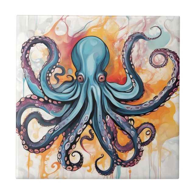 Abstract Octopus Colourful Ceramic Tile (Front)