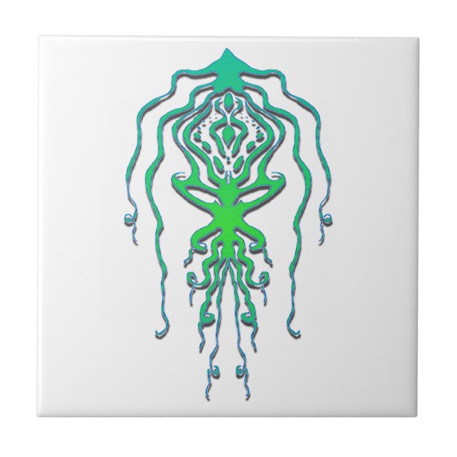 Abstract Octopus Tribal Squid Tattoo Design Ceramic Tile (Front)