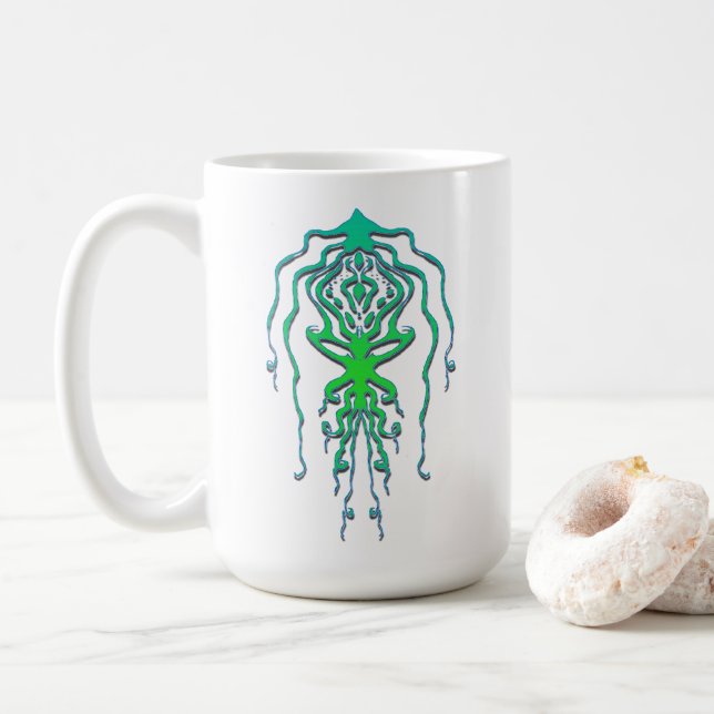 Abstract Octopus Tribal Squid Tattoo Design Coffee Mug (With Donut)