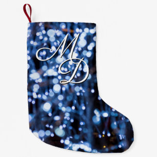 Abstract Of Blue Lights Monogram Small Christmas Stocking