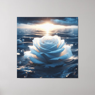 Abstract of ocean blue and white rose canvas art