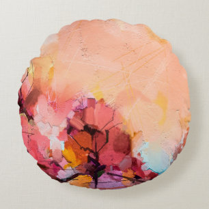 Abstract oil painting landscape. Colorful blue pur Round Cushion