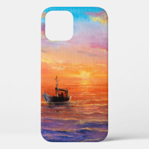 abstract oil painting of fishing boat and sea on iPhone 12 case