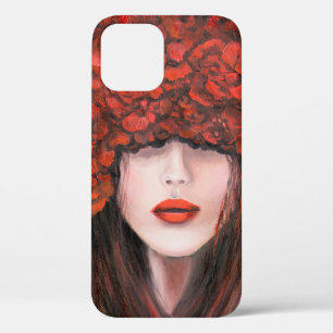Abstract oil painting showing woman face and red r iPhone 12 case