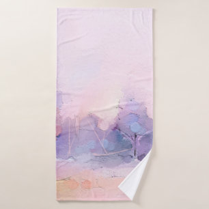 Abstract oil painting winter forest landscape. Sem Bath Towel