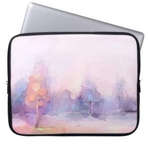 Abstract oil painting winter forest landscape. Sem Laptop Sleeve