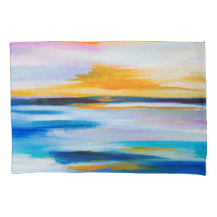 Abstract oil texture, sunset sea painting. pillowcase