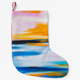 Abstract oil texture, sunset sea painting. small christmas stocking