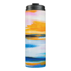 Abstract oil texture, sunset sea painting. thermal tumbler