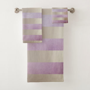 Abstract Old Gold Flowers Stripes in Watercolor Bath Towel Set