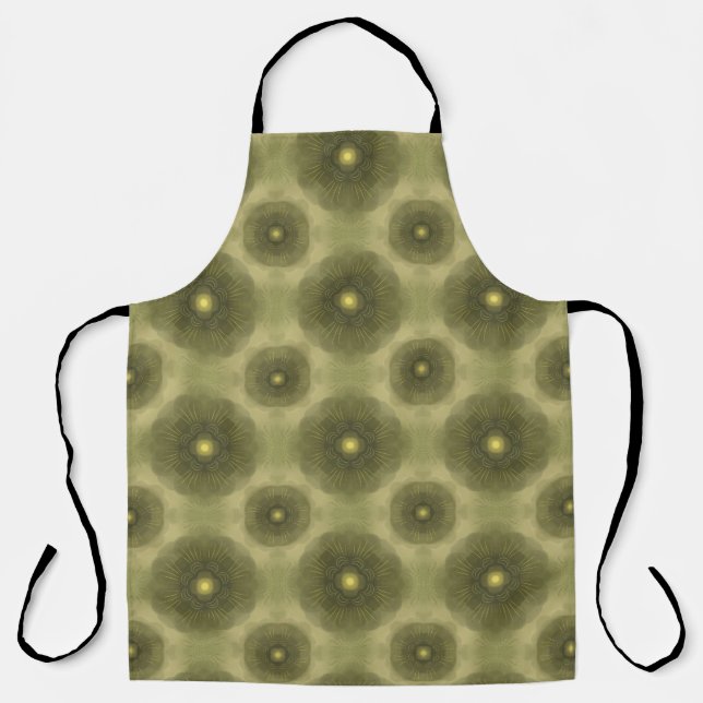 Abstract Olive Green Flower Seamless Pattern Apron (Front)