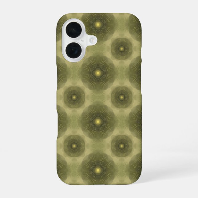 Abstract Olive Green Flower Seamless Pattern iPhone 16 Case (Back)