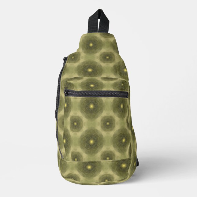 Abstract Olive Green Flower Seamless Pattern Sling Bag (Front)