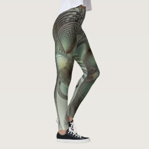 Abstract Olive Green Grey Fractal Art Fantasy Leggings