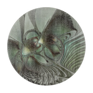 Abstract Olive Sage Green Gray Fractal Art Fantasy Cutting Board