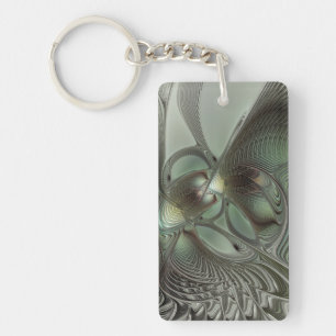 Abstract Olive Sage Green Gray Fractal Art Fantasy Key Ring