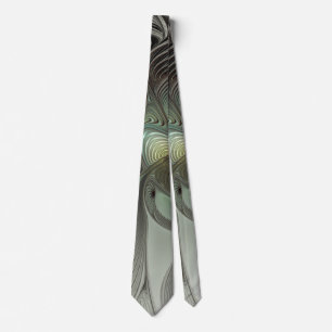 Abstract Olive Sage Green Gray Fractal Art Fantasy Tie