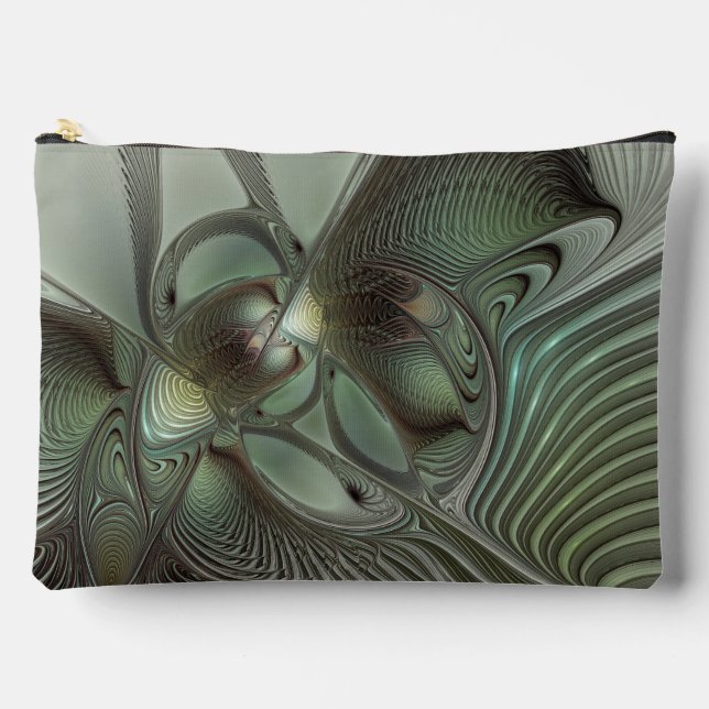 Abstract Olive Sage Green Grey Fractal Art Fantasy Accessory Pouch (Front)