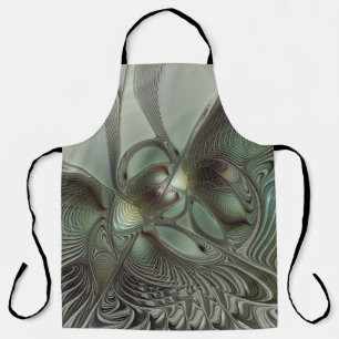Abstract Olive Sage Green Grey Fractal Art Fantasy Apron