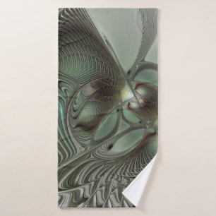 Abstract Olive Sage Green Grey Fractal Art Fantasy Bath Towel