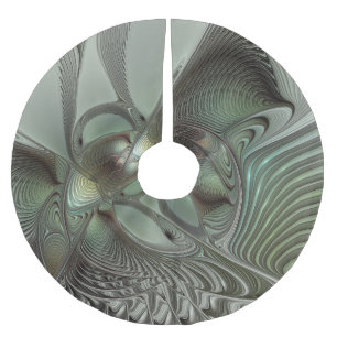 Abstract Olive Sage Green Grey Fractal Art Fantasy Brushed Polyester Tree Skirt