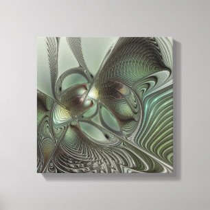 Abstract Olive Sage Green Grey Fractal Art Fantasy Canvas Print
