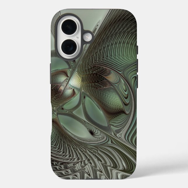 Abstract Olive Sage Green Grey Fractal Art Fantasy Case-Mate iPhone Case (Back)