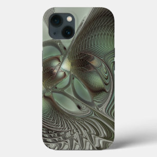 Abstract Olive Sage Green Grey Fractal Art Fantasy iPhone 13 Case