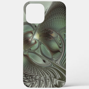 Abstract Olive Sage Green Grey Fractal Art Fantasy iPhone 12 Pro Max Case