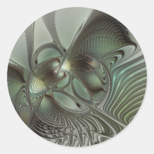 Abstract Olive Sage Green Grey Fractal Art Fantasy Classic Round Sticker