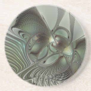 Abstract Olive Sage Green Grey Fractal Art Fantasy Coaster