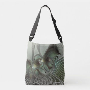 Abstract Olive Sage Green Grey Fractal Art Fantasy Crossbody Bag