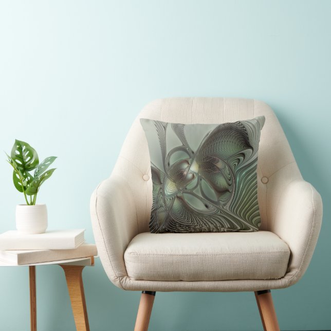 Abstract Olive Sage Green Grey Fractal Art Fantasy Cushion (Chair)