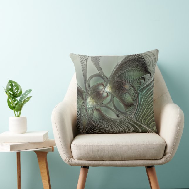 Abstract Olive Sage Green Grey Fractal Art Fantasy Cushion (Chair)