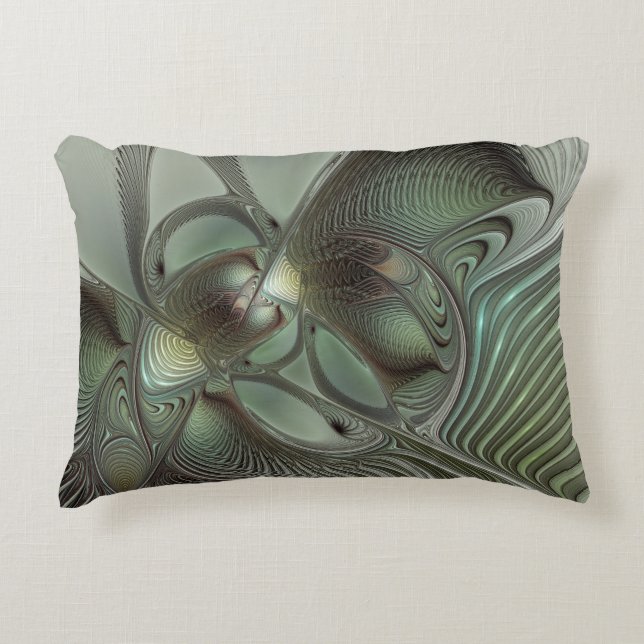 Abstract Olive Sage Green Grey Fractal Art Fantasy Decorative Cushion (Front)