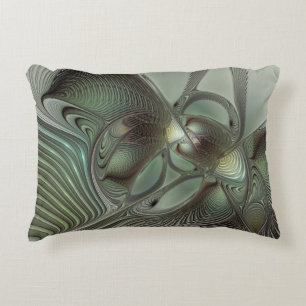 Abstract Olive Sage Green Grey Fractal Art Fantasy Decorative Cushion