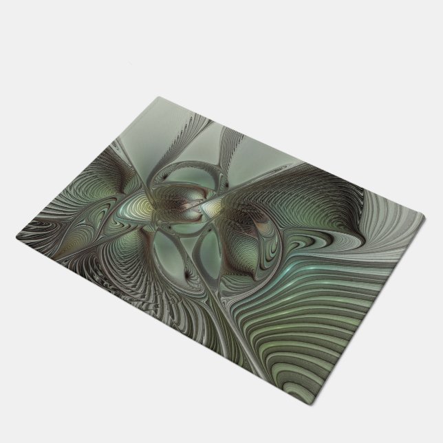 Abstract Olive Sage Green Grey Fractal Art Fantasy Doormat (Angled)