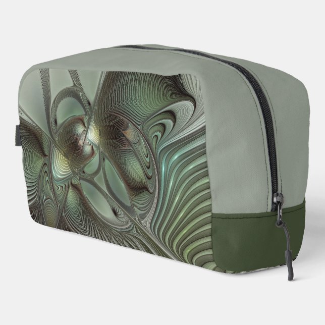 Abstract Olive Sage Green Grey Fractal Art Fantasy Dopp Kit (Right Corner)