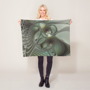Abstract Olive Sage Green Grey Fractal Art Fantasy Fleece Blanket