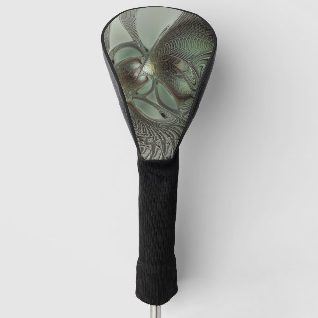 Abstract Olive Sage Green Grey Fractal Art Fantasy Golf Head Cover (Front)
