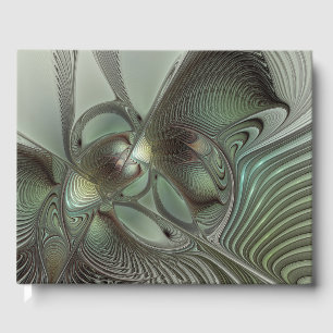 Abstract Olive Sage Green Grey Fractal Art Fantasy Guest Book