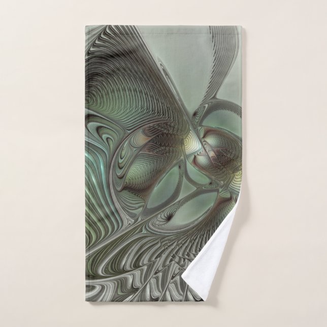 Abstract Olive Sage Green Grey Fractal Art Fantasy Hand Towel (Hand Towel)