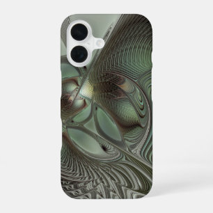 Abstract Olive Sage Green Grey Fractal Art Fantasy iPhone 16 Case