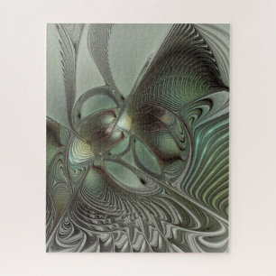 Abstract Olive Sage Green Grey Fractal Art Fantasy Jigsaw Puzzle