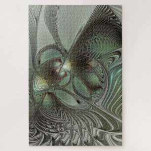 Abstract Olive Sage Green Grey Fractal Art Fantasy Jigsaw Puzzle