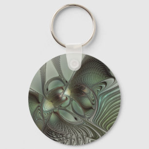 Abstract Olive Sage Green Grey Fractal Art Fantasy Key Ring