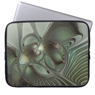 Abstract Olive Sage Green Grey Fractal Art Fantasy Laptop Sleeve